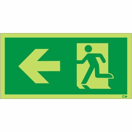 Glow in the dark fire exit symbol only sign with left arrow and running man