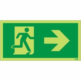 Glow in the dark fire exit sign with running man and right arrow