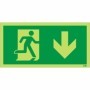 Glow in the dark fire exit sign with running man symbol and downward arrow