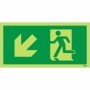 Glow in the dark fire exit symbol sign with arrow pointing down left