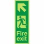 Glow in the dark fire exit sign with arrow pointing up left and running man symbol