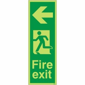 Glow in the dark fire exit sign with left arrow and running man symbol