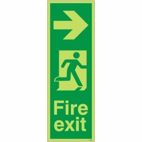 Glow in the dark fire exit sign with right arrow and running man symbol