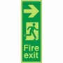 Glow in the dark fire exit sign with right arrow and running man symbol