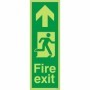 Glow in the dark fire exit sign with upward arrow and running man symbol