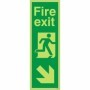 Glow in the dark fire exit sign with running man and down right arrow