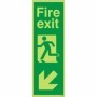 Glow in the dark fire exit sign with running man and down left arrow