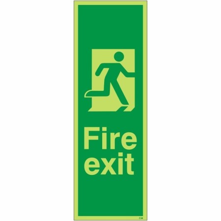 Glow in the dark fire exit sign with running man and right arrow