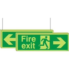 Glow in the dark double sided fire exit sign with left and right arrows