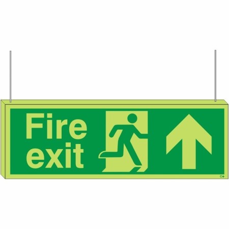 Glow in the dark double sided fire exit up sign with upward arrow