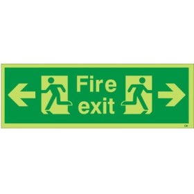 Glow in the dark fire exit sign with left and right arrows and running man symbol