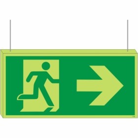 Double sided glow in the dark fire exit arrow right hanging sign