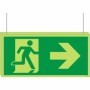 Double sided glow in the dark fire exit arrow right hanging sign