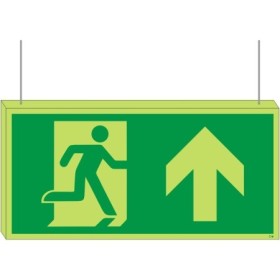 Double sided glow in the dark fire exit arrow up hanging sign