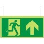 Double sided glow in the dark fire exit arrow up hanging sign