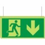 Double sided glow in the dark fire exit arrow down hanging sign