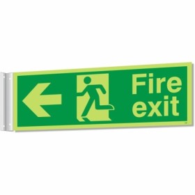 Fire exit left sign with running man symbol and left arrow for corridor evacuation