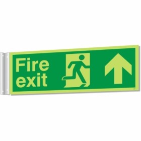Fire exit up corridor sign with running man and upward arrow