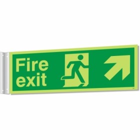 Fire exit sign with running man and up right arrow direction