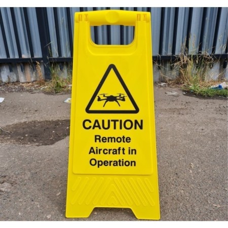 Caution remote aircraft in operation freestanding warning sign