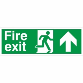 Fire Exit Arrow Up Sign with running man symbol and upward directional arrow