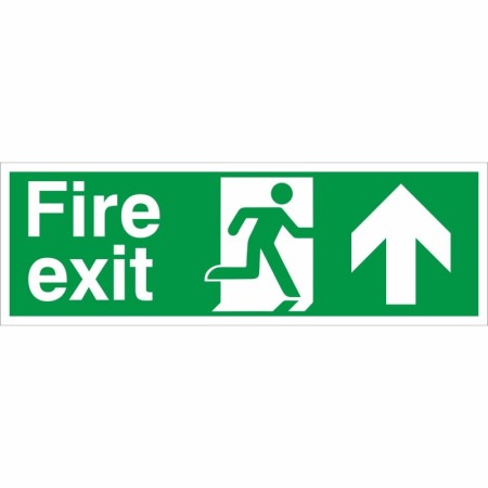 Fire Exit Arrow Up Sign with running man symbol and upward directional arrow