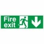 Fire Exit Arrow Down Sign with running man symbol and downward arrow