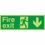  Photoluminescent fire exit sign showing down arrow escape direction