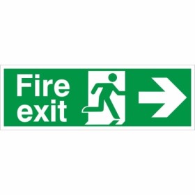 Fire exit arrow right sign with running man symbol and directional arrow