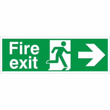 Fire exit arrow right sign with running man symbol and directional arrow