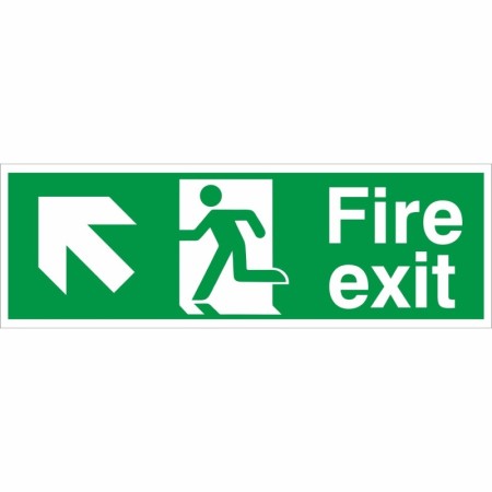 Fire Exit Arrow Up Left Safety Sign with running man symbol