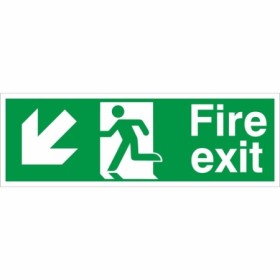 Fire exit arrow down left emergency escape route sign