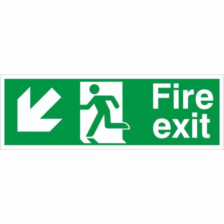 Fire exit arrow down left emergency escape route sign
