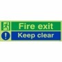  Glow in the dark fire exit sign with warning symbol and keep clear text