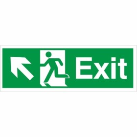 Exit Arrow Up Left fire exit safety sign with running man symbol
