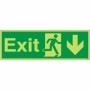  Photoluminescent exit sign with downward arrow and emergency escape figure