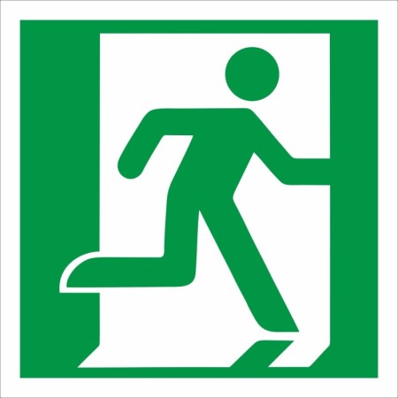 Fire Exit Man Running Right Sign with green running man symbol