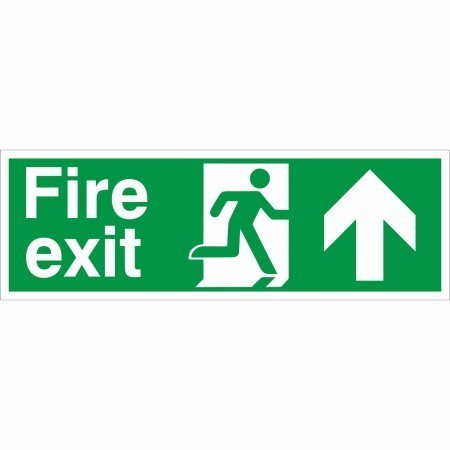 Extra large fire exit arrow up sign with running man symbol