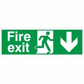 Extra large fire exit arrow down sign with running man symbol
