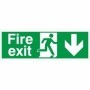 Extra large fire exit arrow down sign with running man symbol