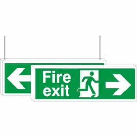 Fire exit left and right arrows double sided hanging sign