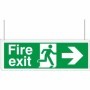  Hanging fire exit directional sign with right arrow and running man icon