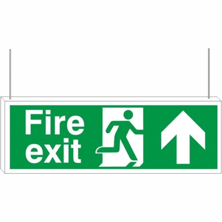 Fire exit up arrow double sided hanging sign