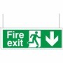 Fire exit down arrow double sided hanging safety sign