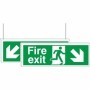 Fire exit down arrow down left right double sided hanging sign