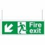  Ceiling suspended fire exit sign with down left directional arrow