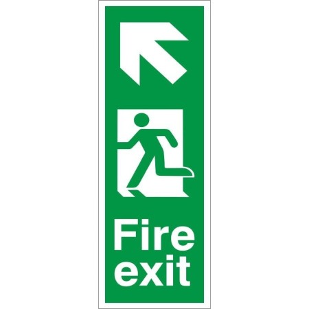 Fire Exit Arrow Up Left safety sign with directional arrow and running man symbol