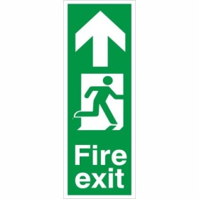 Fire Exit Arrow Up Sign with running man symbol and upward directional arrow