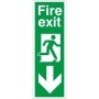 Fire Exit Arrow Down Sign with running man symbol and downward directional arrow