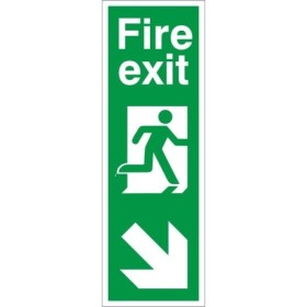 Fire Exit Arrow Down Right Sign with running man symbol and directional arrow